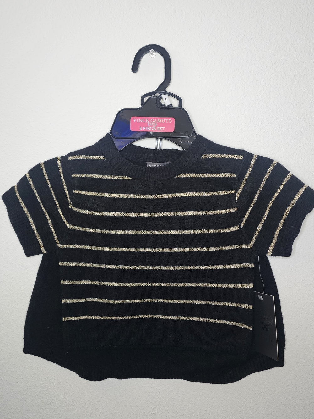 Vince Camuto Kids Black Sweater Top with Metallic Gold Stripes